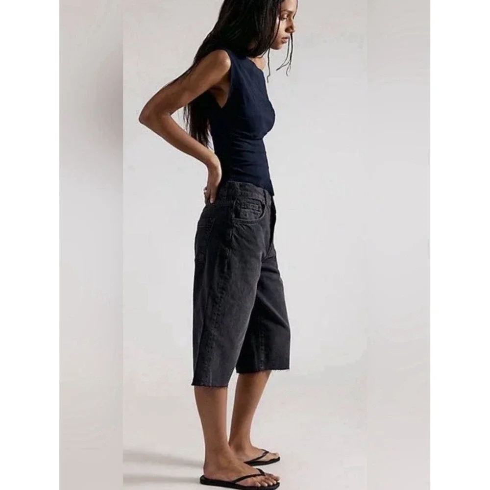 NWT Free People We The Free Jam Session Relaxed Capri Jeans Black Size 28